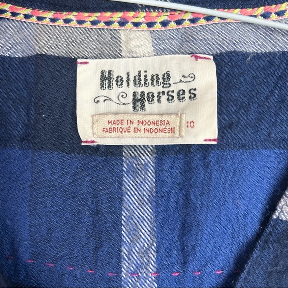 Anthropologie | HOLDING HORSES button up roll tab fringe hem blue plaid country - Picture 14 of 16